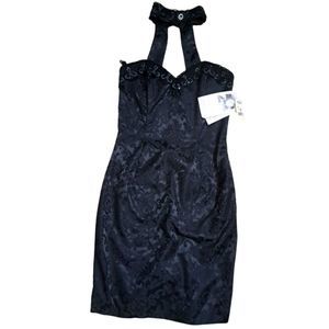 SCOTT McClintock Sleeveless Black Lace Halter Cocktail Mini Prom